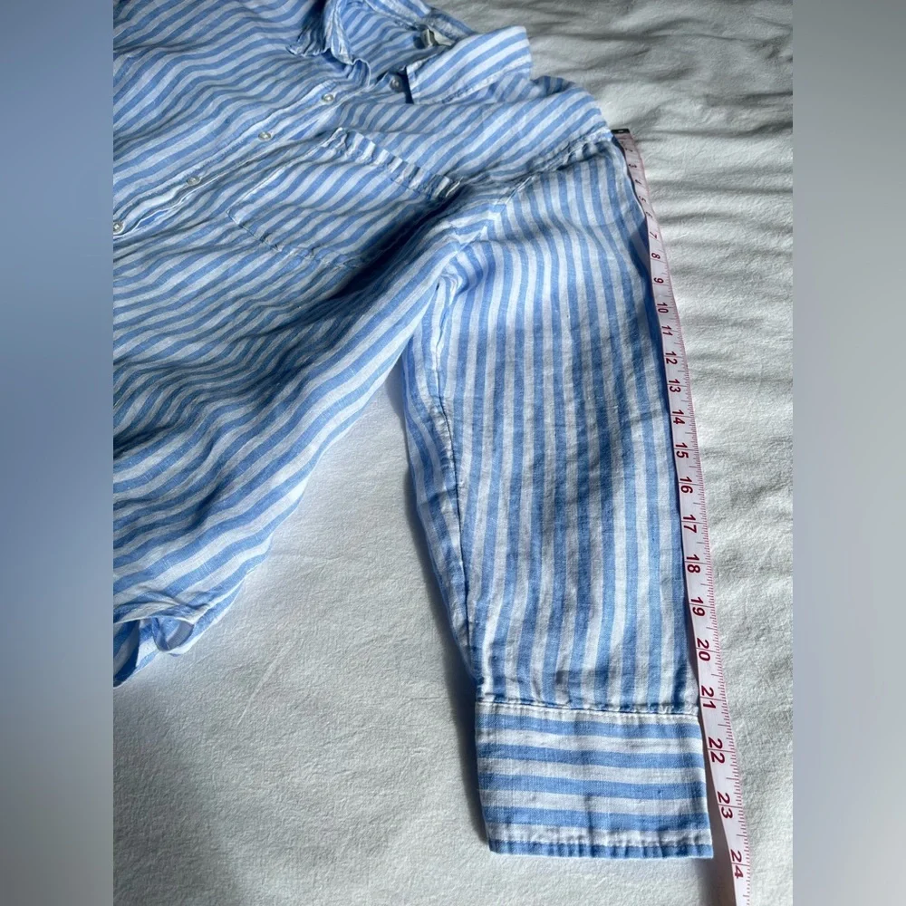 H&M 100% Linen Striped Button Down Shirt XXL Coastal Grandma Oversized Vacation - Picture 11 of 15